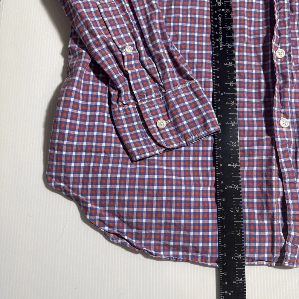 J Crew Mens XL Button Up Shirt Plaid Red White Blue 100% Cotton Long Sleeve